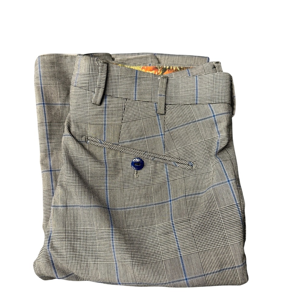 MMX Trousers Mens 32x36 Lupus Gray Blue Windowpane Plaid Dress Pants Slim Taper